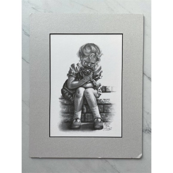 Diana Glanco Artwork Print Cat Limited Signed Vtg decor pencil sketch - Picture 3 of 12